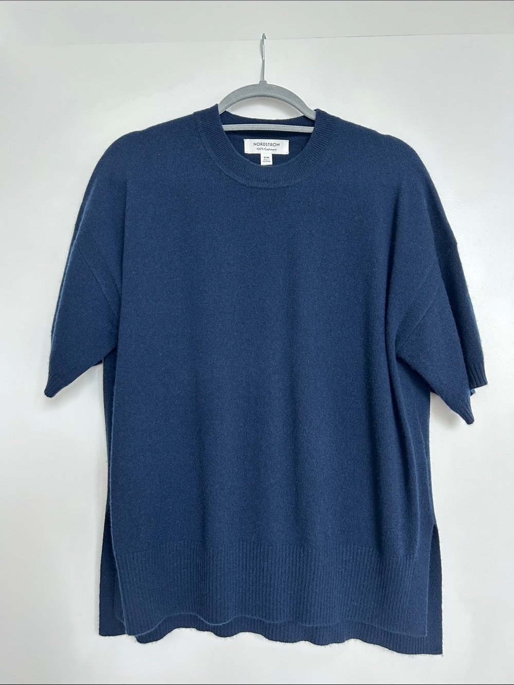 Nordstrom Dark Navy Short-Sleeve Cashmere Sweater
